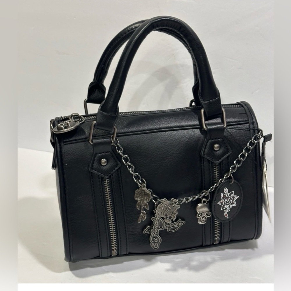 ED HARDY Black Satchel Crossbody Bag / Chain W/ Charms
